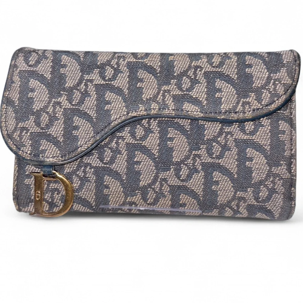 Christian Dior — Lotus Trifold Saddle Wallet in blue Dior Oblique jacquard✨ #519